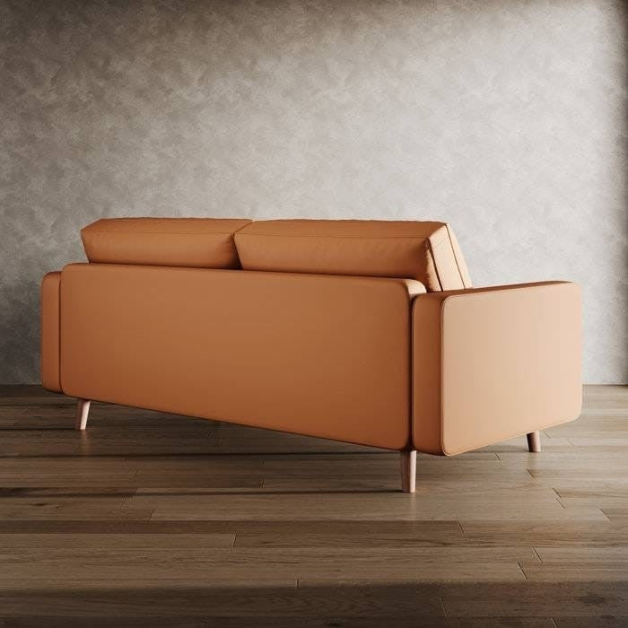Terracotta Upholstered Faux Leather Sofa w/ Pillows Solid Hardwood Legs-1