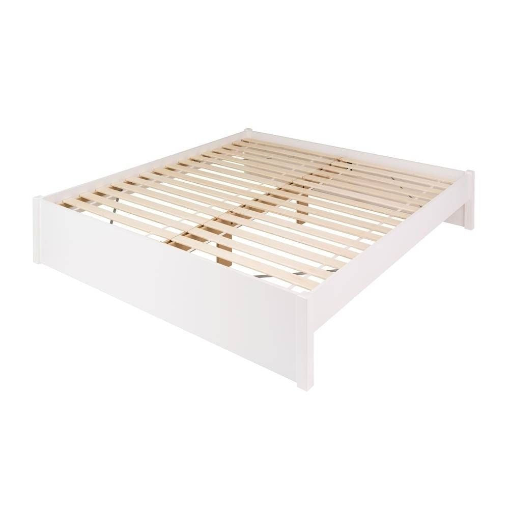 King Size White Wooden 4 Post Platform Bed Frame-2