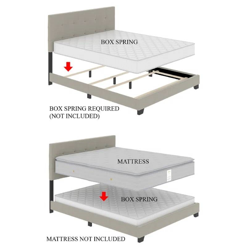 Queen size Gold Metal Canopy Bed with Upholstered Button-Tufted Headboard-3