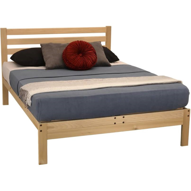 Queen size Solid Wood Platform Bed Frame with Slatted Headboard - Made in USA-1