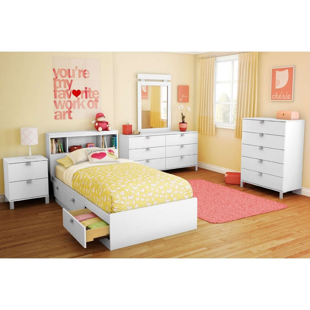 Twin size White Platform Bed for Kids Teens Adults with 3 Storage Drawers-0