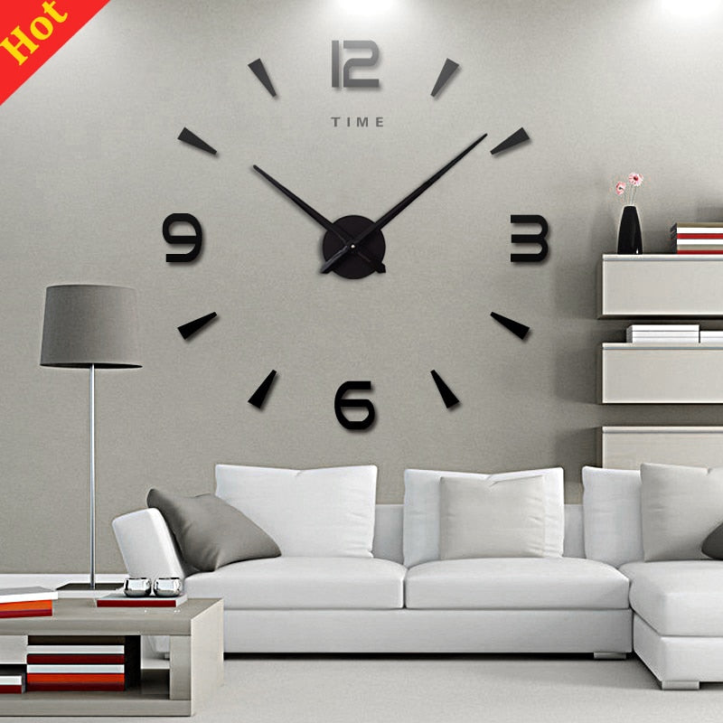 NNEOBA Large Wall Clock Quartz 3D DIY Big Watch Decorative Kitchen Clocks Acrylic Mirror Sticker Oversize Wall Clocks Home Letter Decor-0