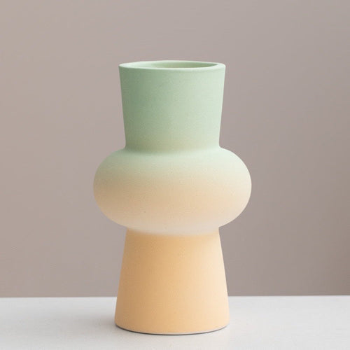 Handmade Dopamine Gradient Ceramic Vase – Geometric Matte Modern Flower Vase-5