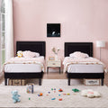 Set of 2 - Twin Dorm Style Black Tufted Upholstered Platform Bed with Headboard-0
