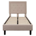 Twin Beige Fabric Upholstered Platform Bed with Button Tufted Headboard-0