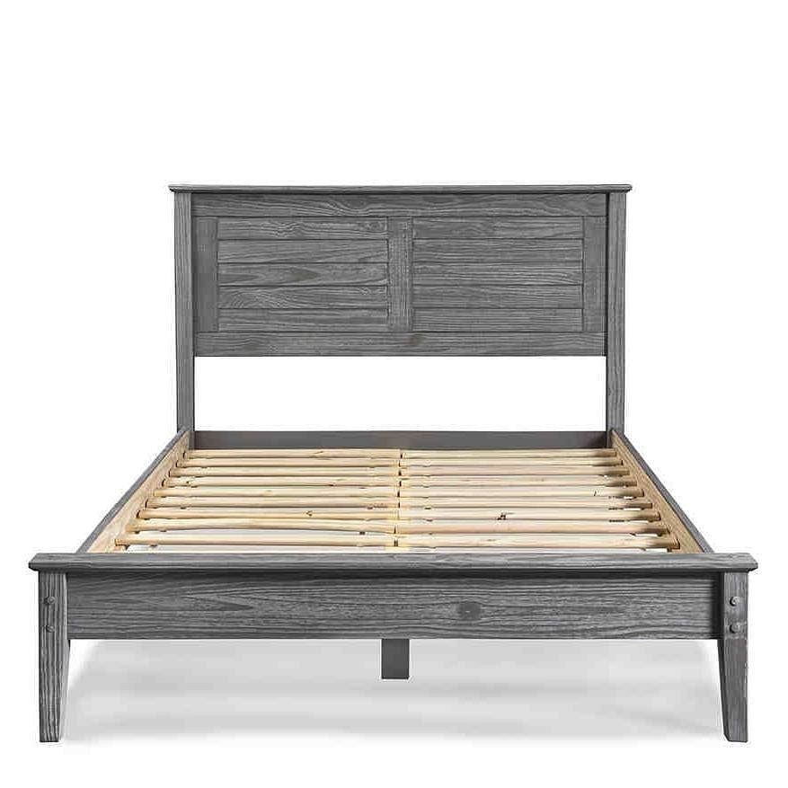Twin Size Coastal Dorm Farmhouse Solid Pine Wood Platform Bed in Rustic Grey-0