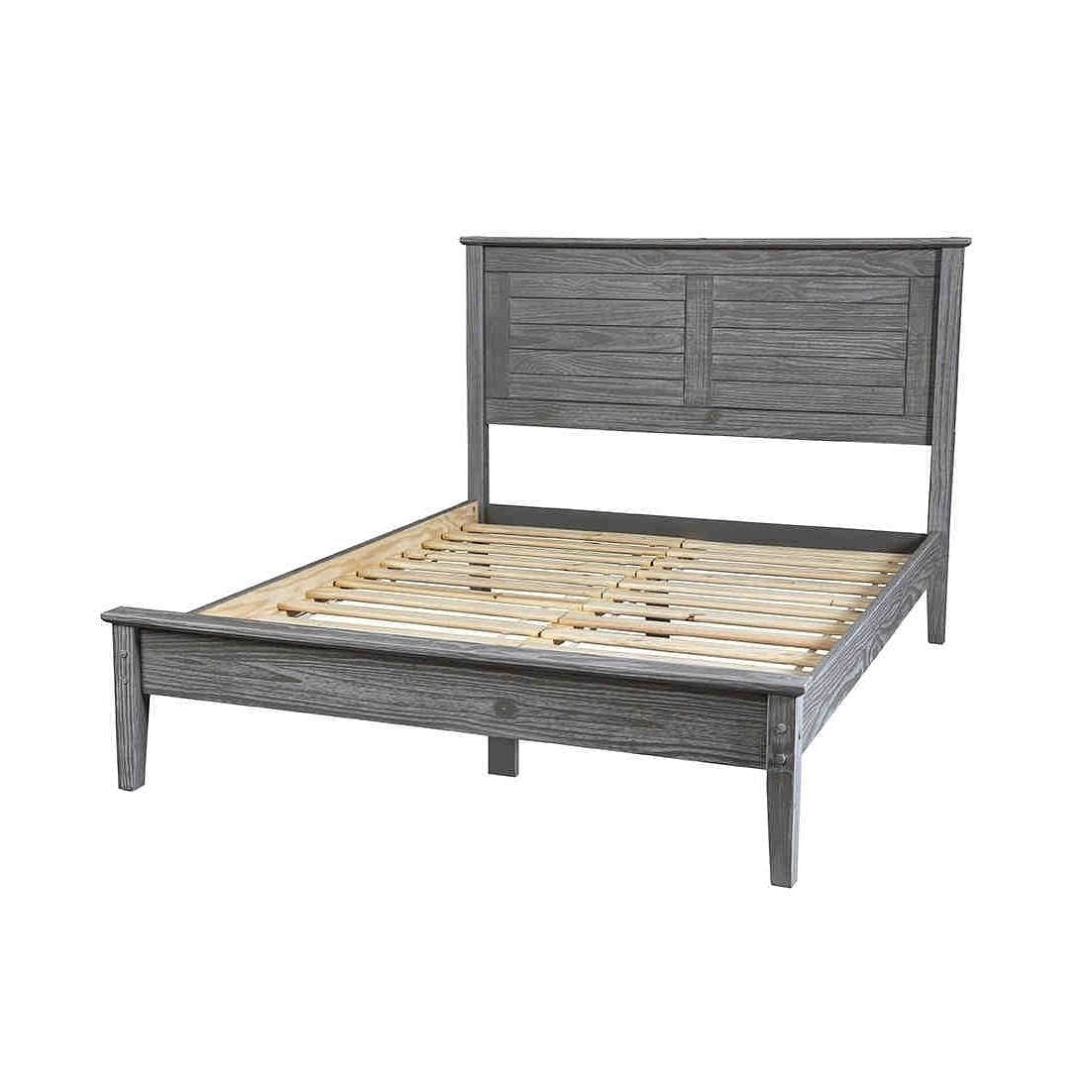 Twin Size Coastal Dorm Farmhouse Solid Pine Wood Platform Bed in Rustic Grey-2
