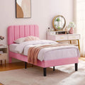Twin size Pink Upholstered Platform Bed Frame with Headboard-0