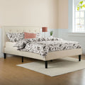 Queen size Taupe Beige Upholstered Platform Bed Frame with Headboard-0