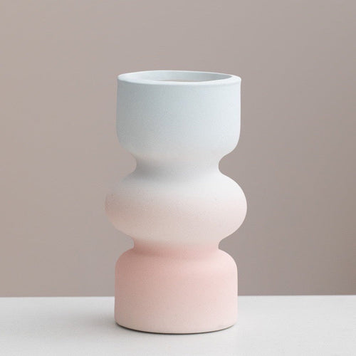 Handmade Dopamine Gradient Ceramic Vase – Geometric Matte Modern Flower Vase-7