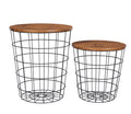 NNEDSZ YES4HOMES Vintage Round Coffee Tables Set of 2 Side Tables Robust Steel Frame for Living Room Bedroom Rustic Brown and Black