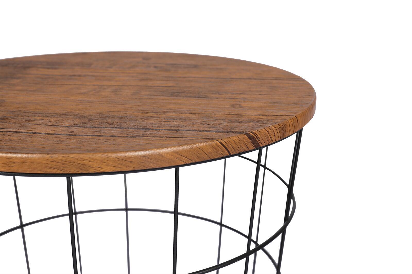 NNEDSZ YES4HOMES Vintage Round Coffee Tables Set of 2 Side Tables Robust Steel Frame for Living Room Bedroom Rustic Brown and Black