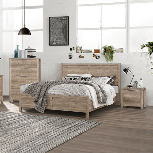 NNEDSZ Pieces Bedroom Suite Natural Wood Like MDF Structure King Size Oak Colour Bed, Bedside Table, Tallboy & Dresser