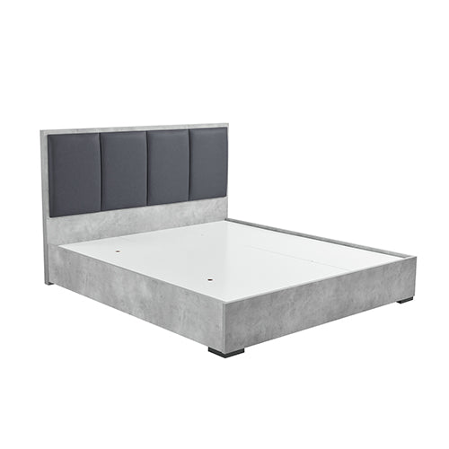 NNEDSZ Queen 4 Pcs Bedroom Suite with Dresser Fabric Upholstery MDF Combination of Black & Cement Colour-2