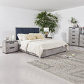 NNEDSZ Queen 4 Pcs Bedroom Suite with Tallboy Fabric Upholstery MDF Combination of Black & Cement Colour-0