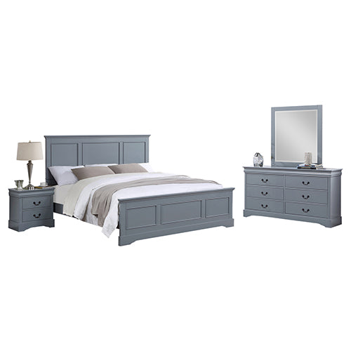 NNEDSZ 4 Pieces Bedroom Suite in Solid Wood & MDF King Size Grey Colour Bed, Bedside Table & Dresser-1