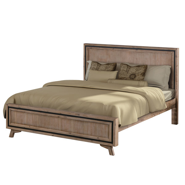 NNEDSZ 5 Pieces Bedroom Suite King Size Silver Brush in Acacia Wood Construction Bed, Bedside Table, Tallboy & Dresser