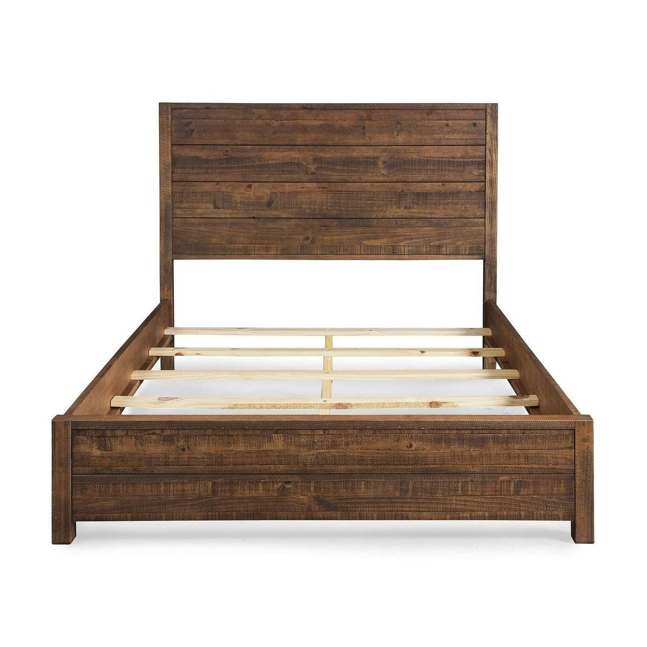 FarmHome Walnut Solid Pine Platform Bed in Queen Size-0