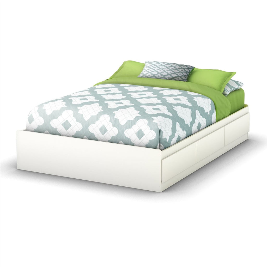 Full size Contemporary Platform Bed with 3 Storage Drawers in White-0