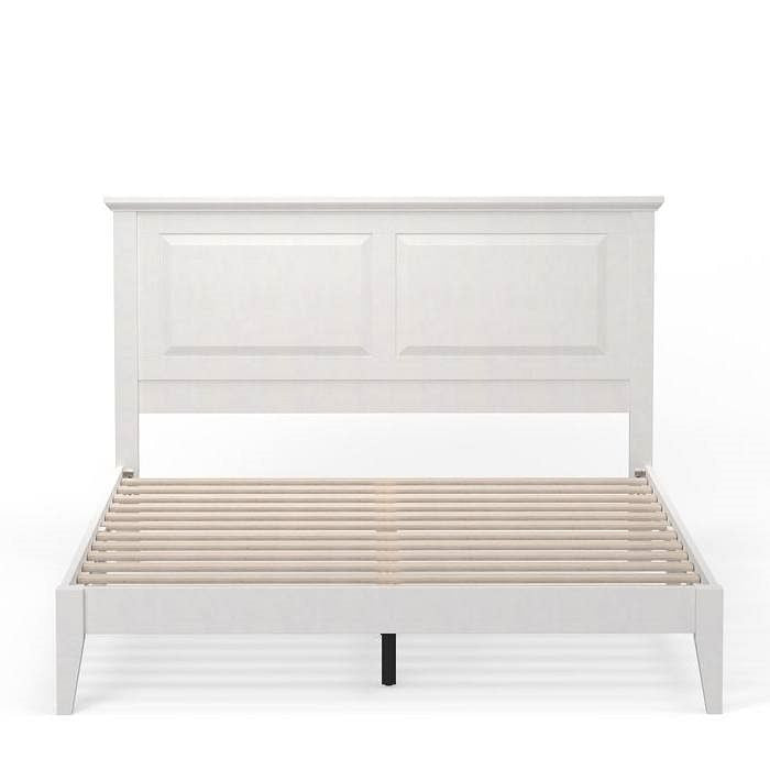 Queen Traditional Solid Oak Wooden Platform Bed Frame with Headboard in White-0