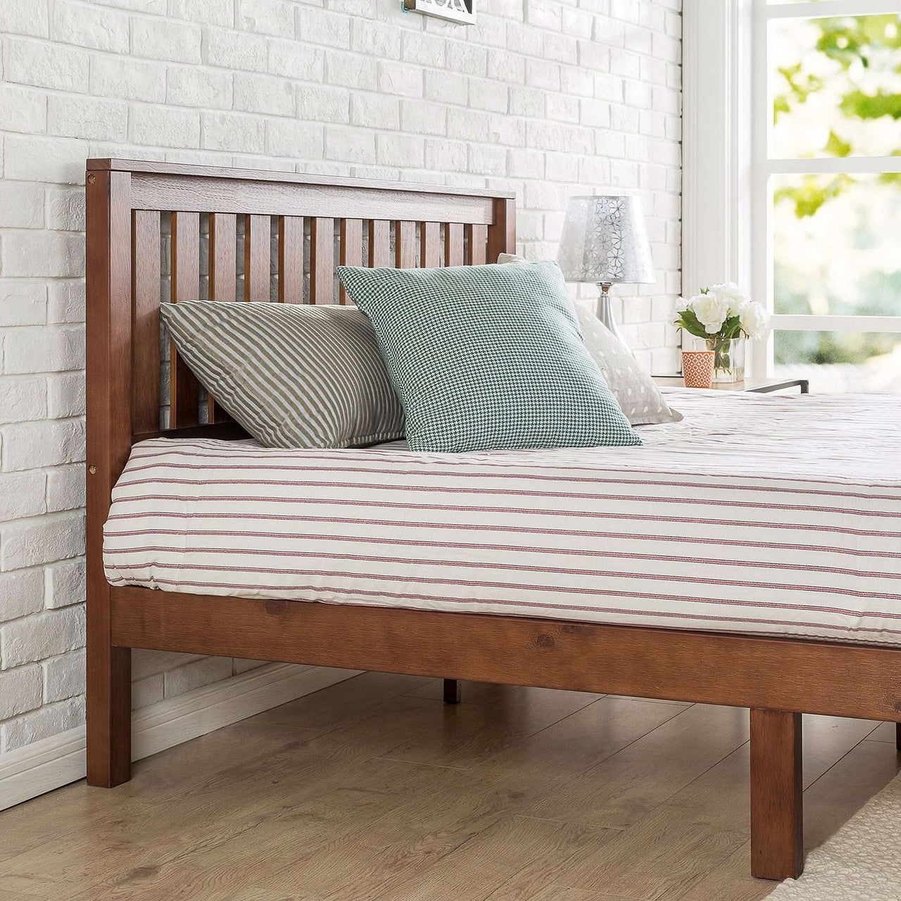Queen size Mission Style Solid Wood Platform Bed Frame with Headboard in Espresso Finish-1