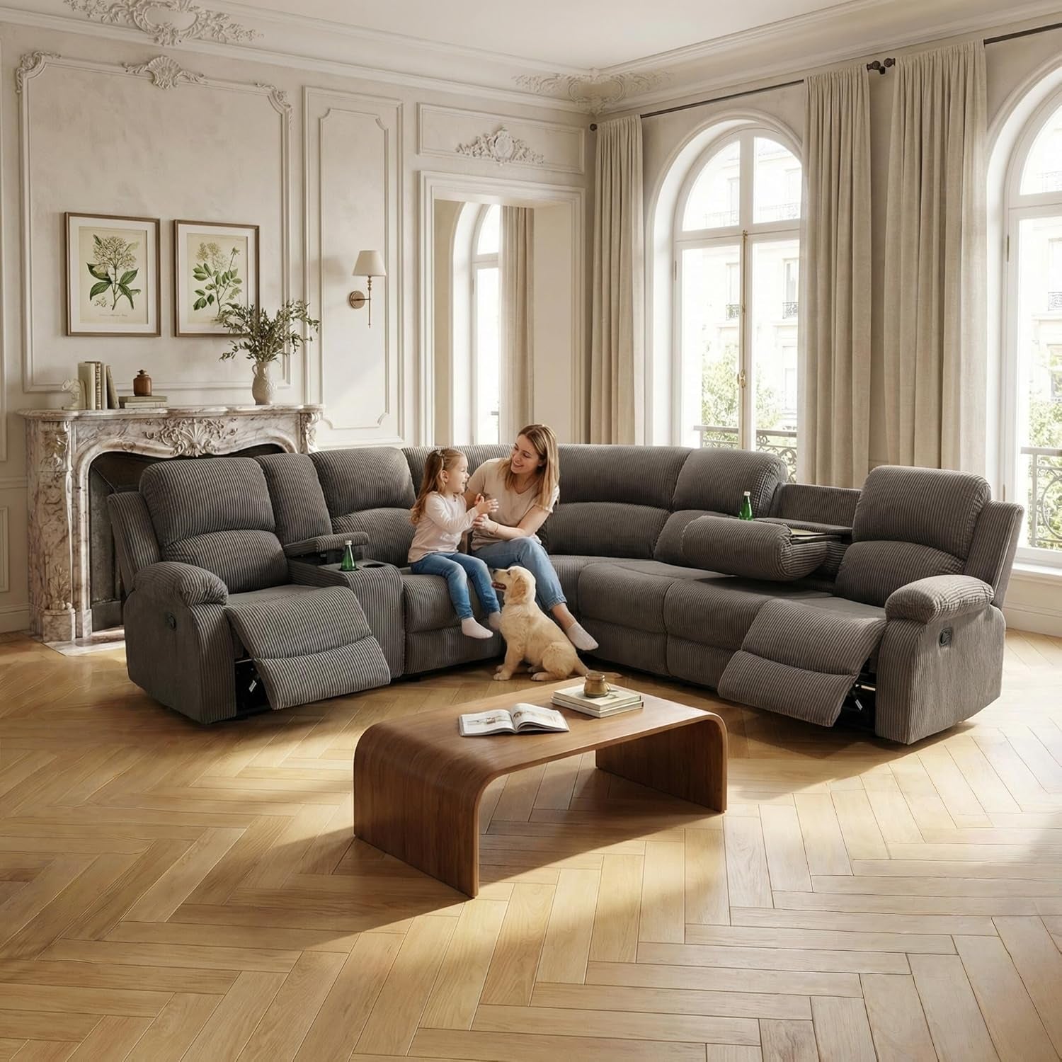 Comfortable Recliner Sectional Sofa Peanut Cup Holders-2