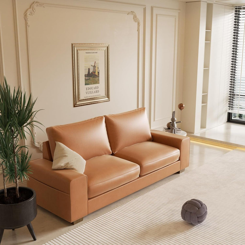 Faux Leather Loveseat Sofa 71Inch Brown Solid Wooden Frame-2