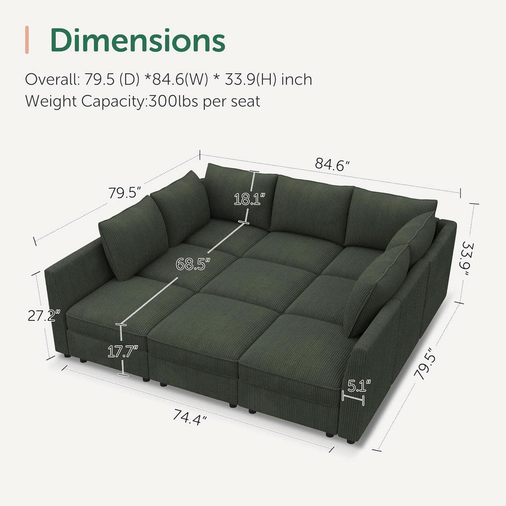 Emerald Green Modular Sleeper Sofa With Hidden Storage Compartment-1