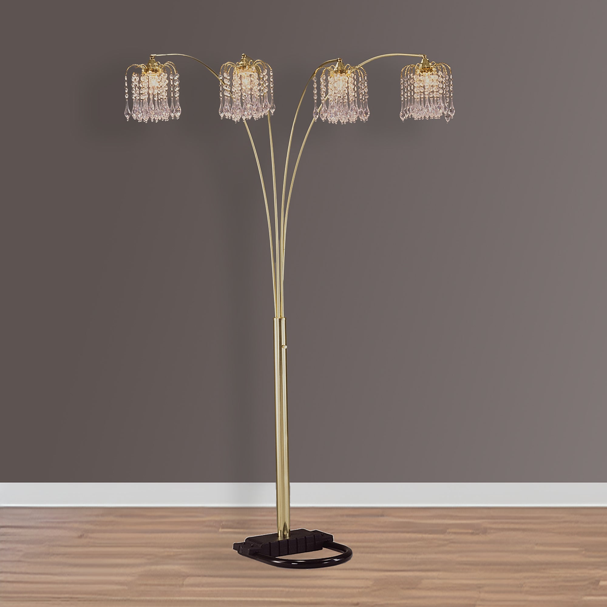 1pc Modern Design Classic Luxury Sleek Multi-head Floor Arc Lamp Half Moon Radiant Crystal-encrusted Sleek Metallic Stems Living Room Gold Arc Lamp