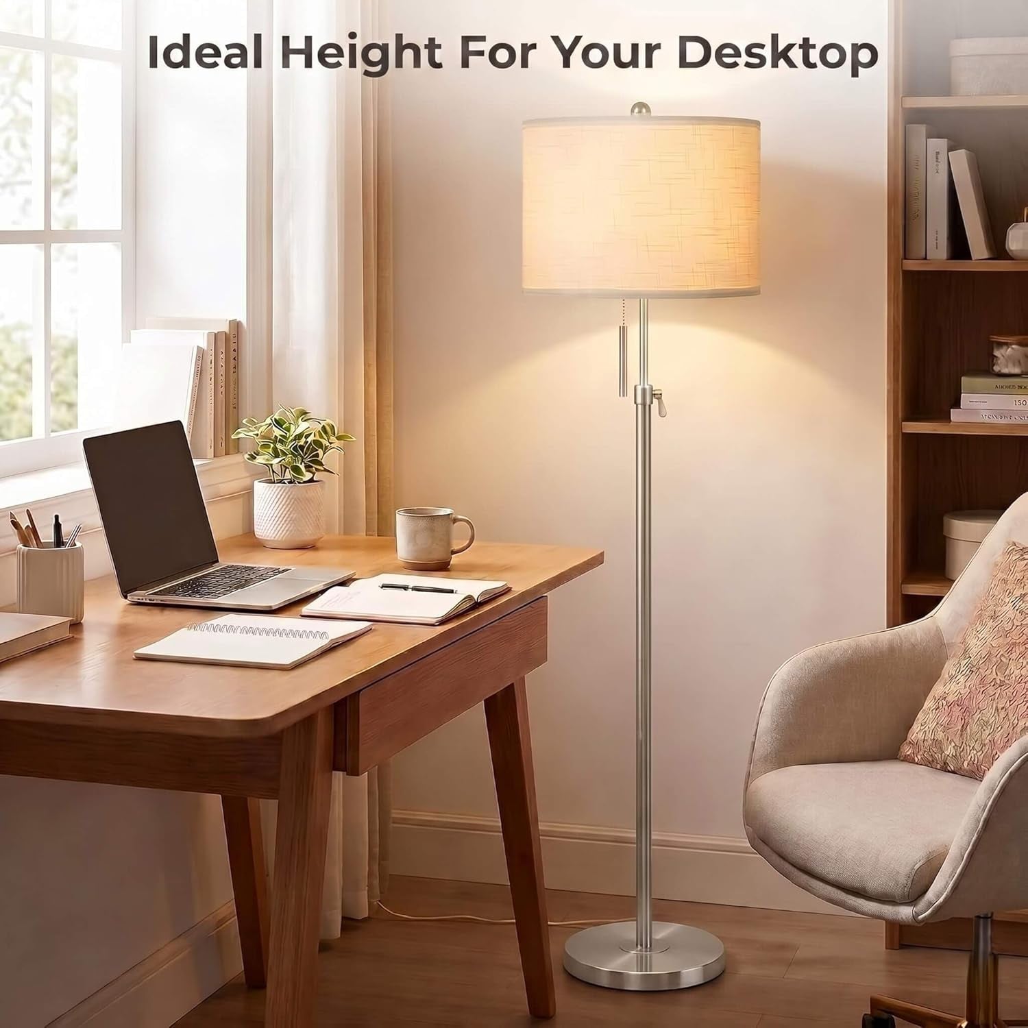 Brushed Nickel Height Adjustable Floor Lamp Dimmable