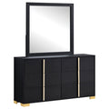 Jeremiah Black 6-Drawer Dresser with Mirror in Black Finish, Engineered Wood and Metal Accents, 72.5H x 58.5W x 16.25D