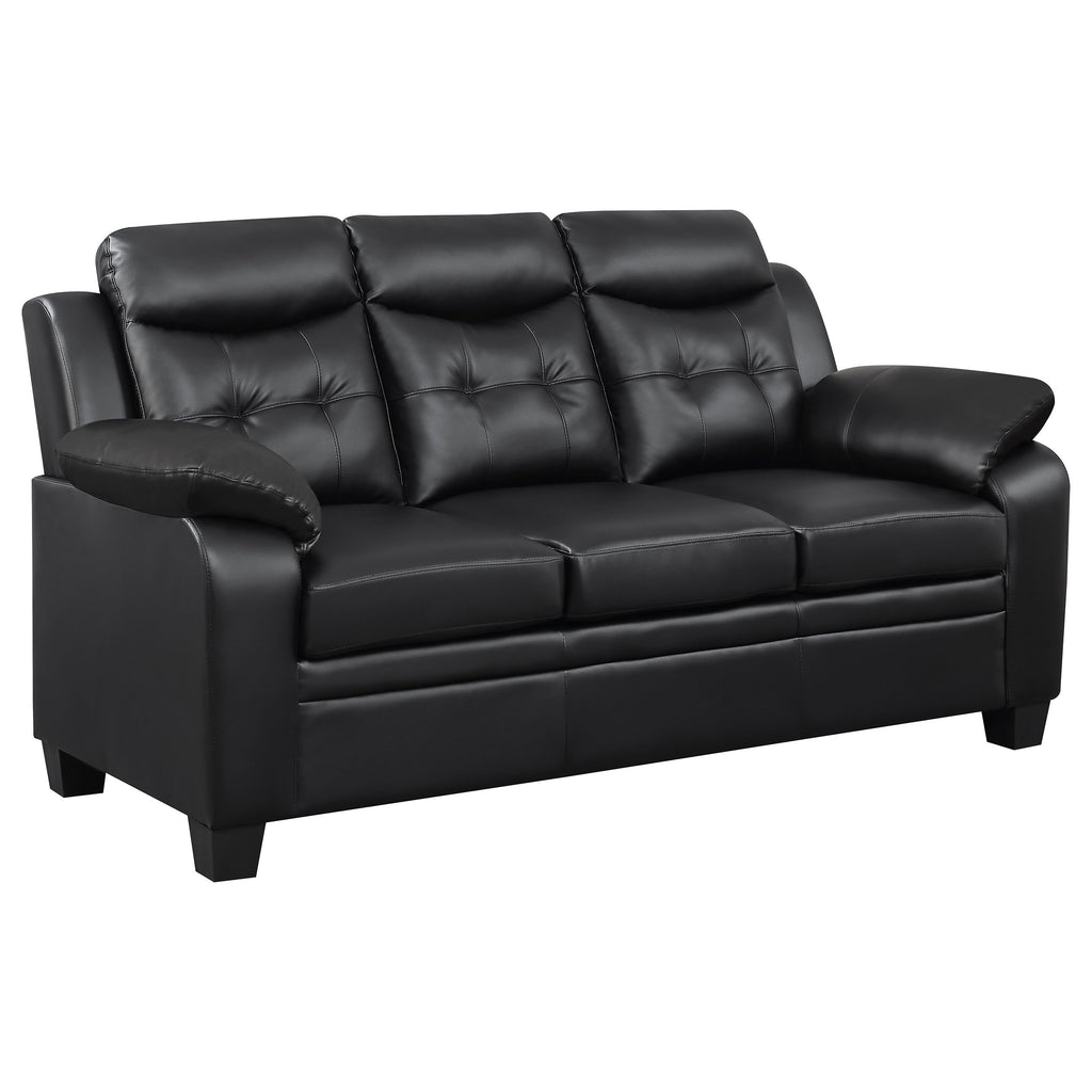 Eaton Casual Black Padded Sofa with Tufted Design in Faux Leather Finish, 78in W x 35in D x 40in H