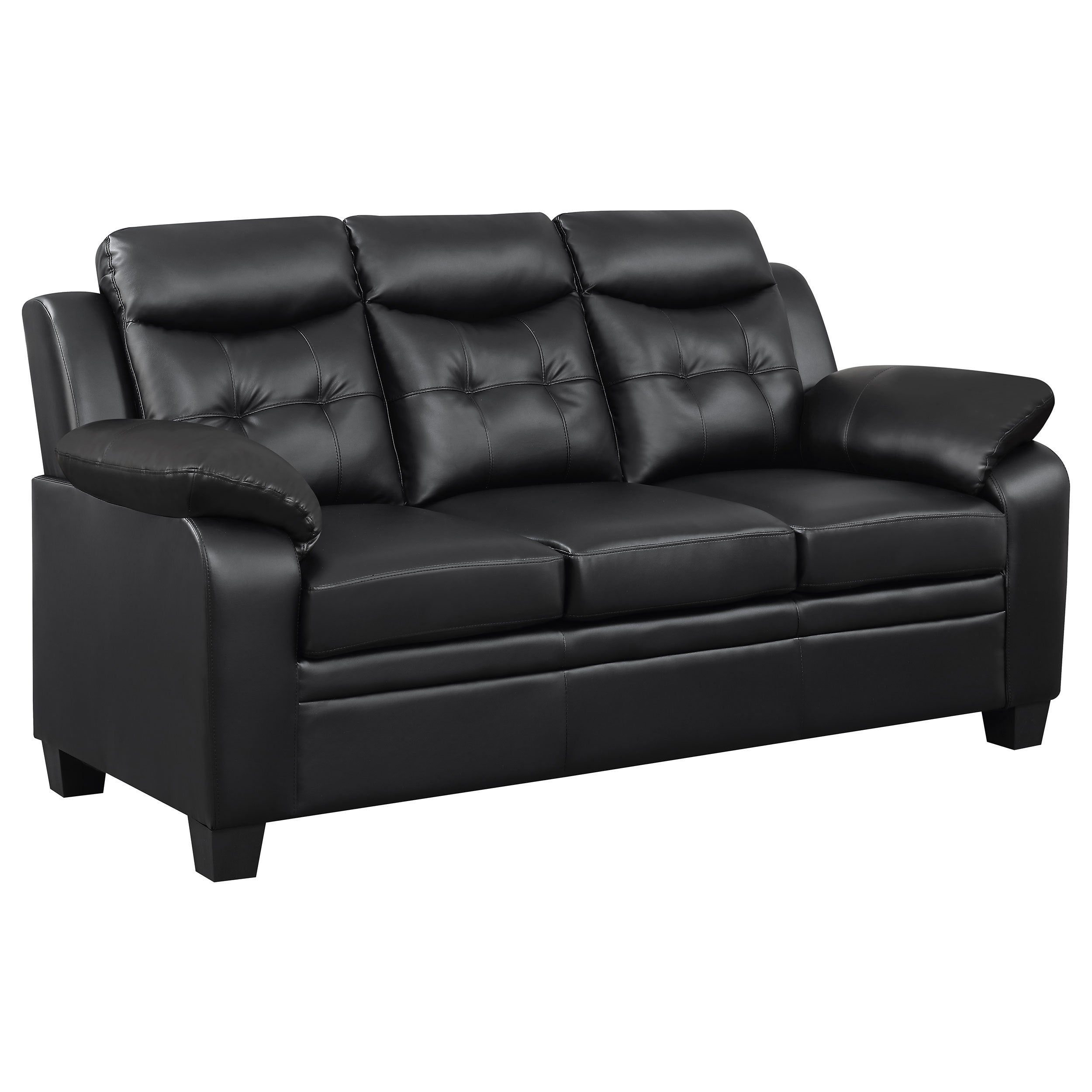 Eaton Casual Black Padded Sofa with Tufted Design in Faux Leather Finish, 78in W x 35in D x 40in H