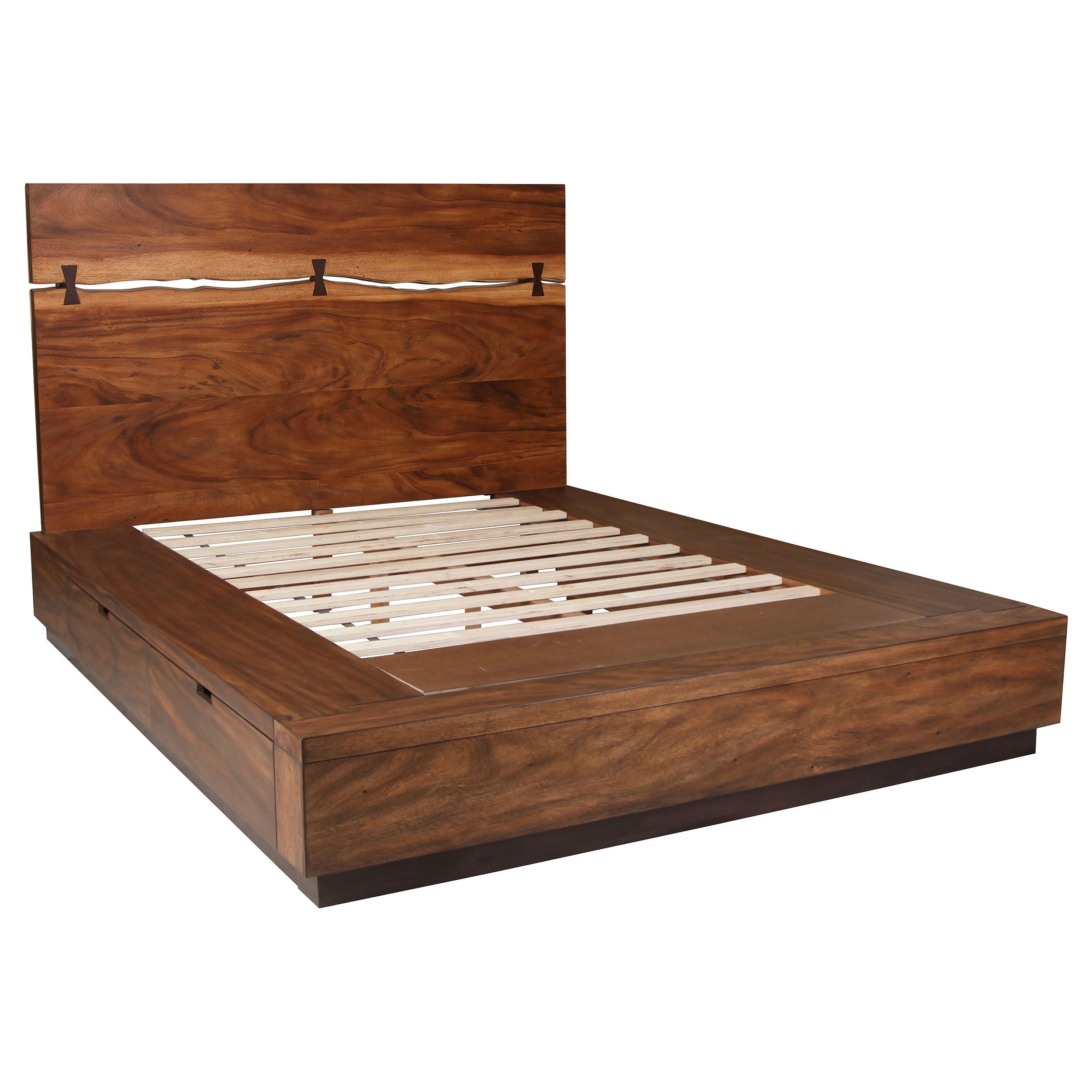 Beverly Smokey Walnut 4-Piece Eastern King Bedroom Set with Floating Base Design, Smokey Walnut/Coffee Bean Finish, Wood Construction