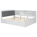 White Wood Full Size Platform Bed with Trundle, Shelves, and Storage Headboard - Solid Pine Wood+MDF, 81.3''L x 65.6''W x 35.4''H