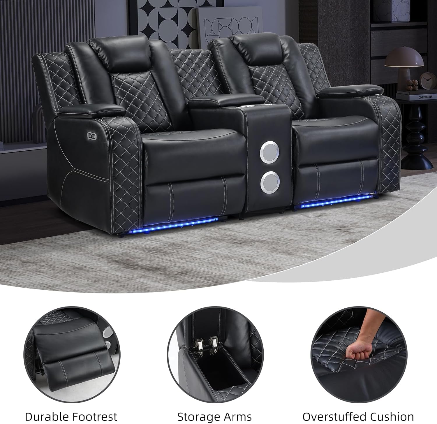 Black Luxurious Power Recliner With Center Console-2