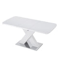 Modern Rectangle Dining Table, Stretchable, White MDF Top with X-Shape MDF Legs and Metal Base, 47.24-62.99' L x 31.5' W x 30.12' H