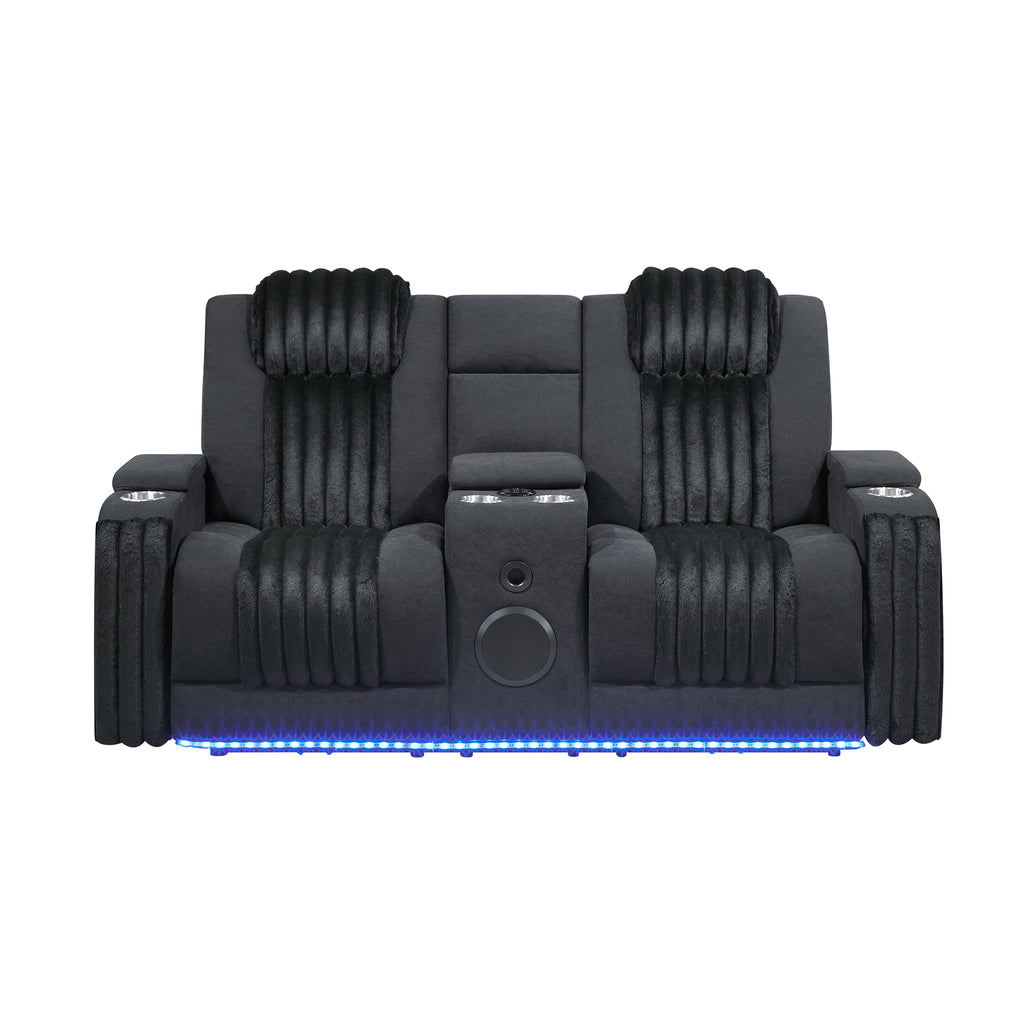 Duran Black Wood Reclining Loveseat