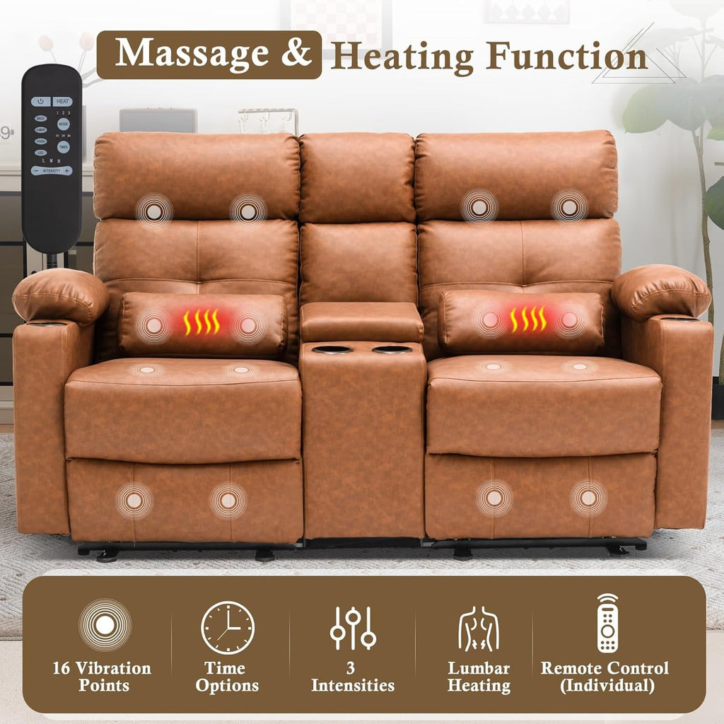 Power Recliner Loveseat With Console Yellowish Brown-2