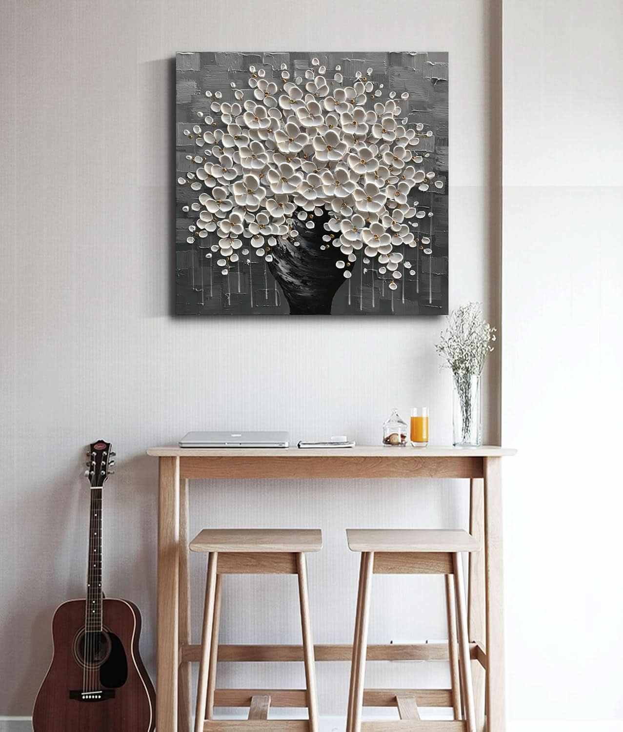 Hand Painted 3D White Flower Canvas Art work Edition-2