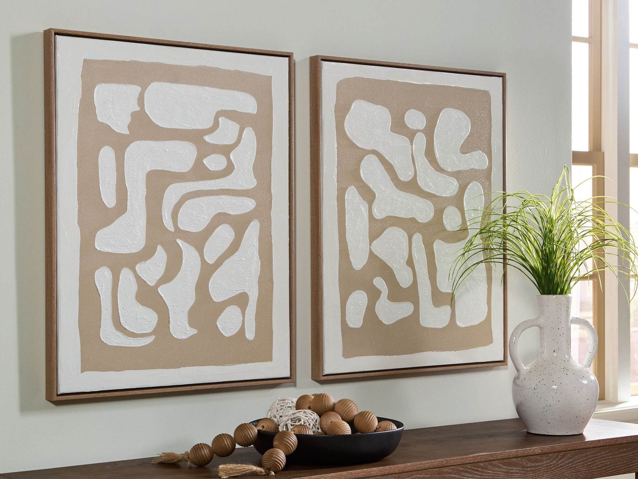 Waldett - Wall Art Set (Set of 2) - Beige / White-1
