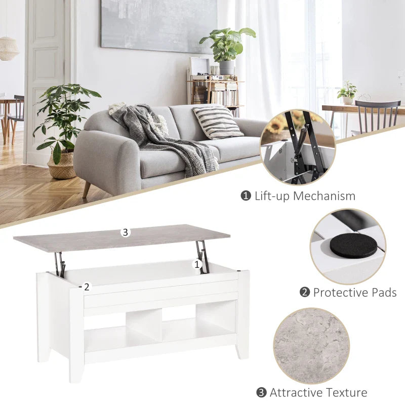 Lift-Top Coffee Table with Hidden Storage & Open Shelves-2