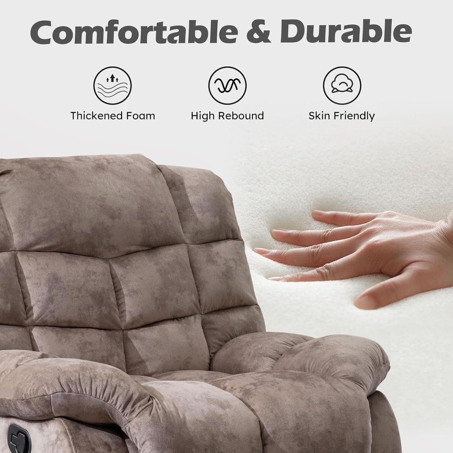 Three Seat Extra Wide Recliner Sofa Brown Upholstered-4
