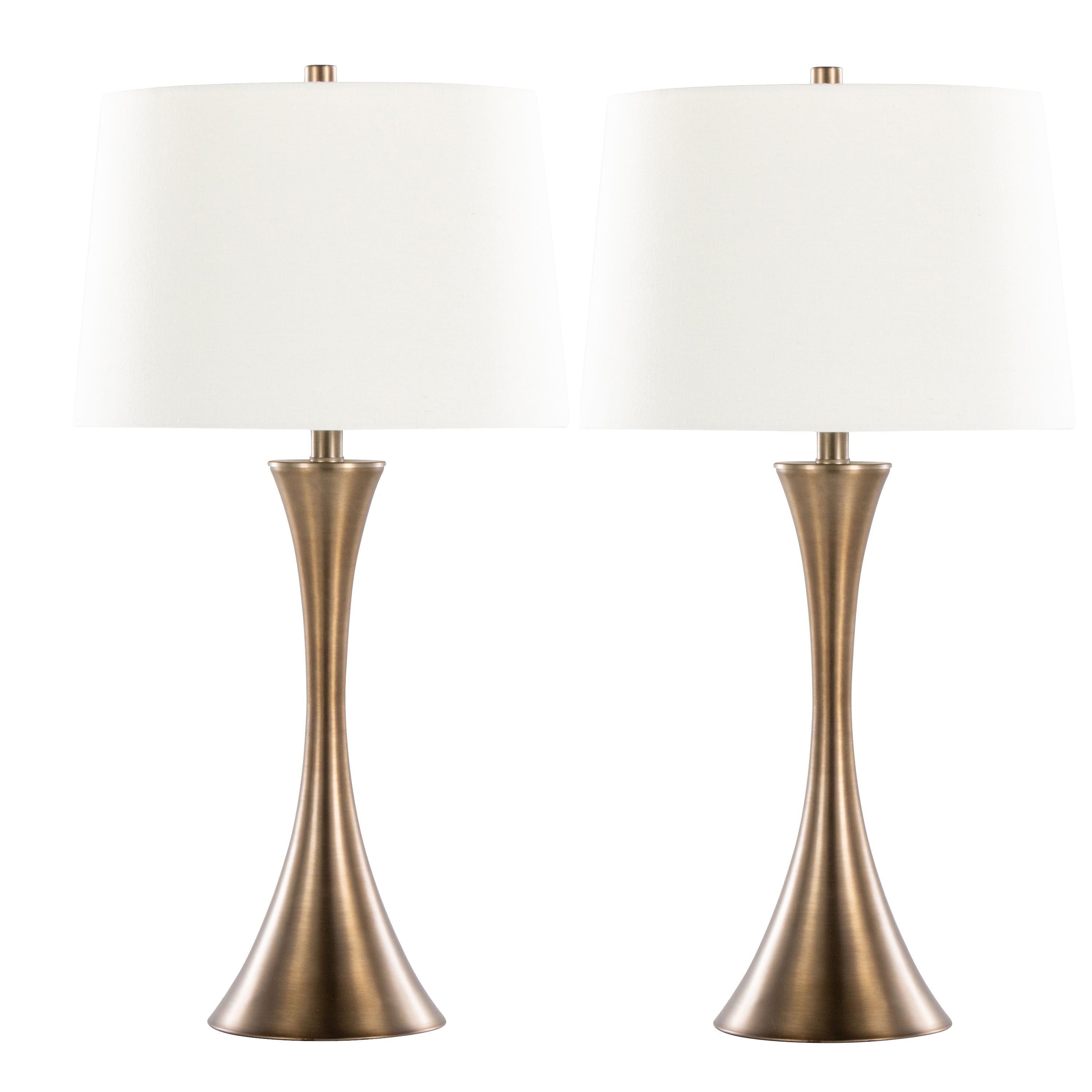 29' Contemporary Metal Table Lamp in Matte Golden Bronze with Off-White Linen Shade from Grandview Gallery  - Set of 2