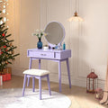 Maly Contemporary Wood Vanity and Stool Set, Purple