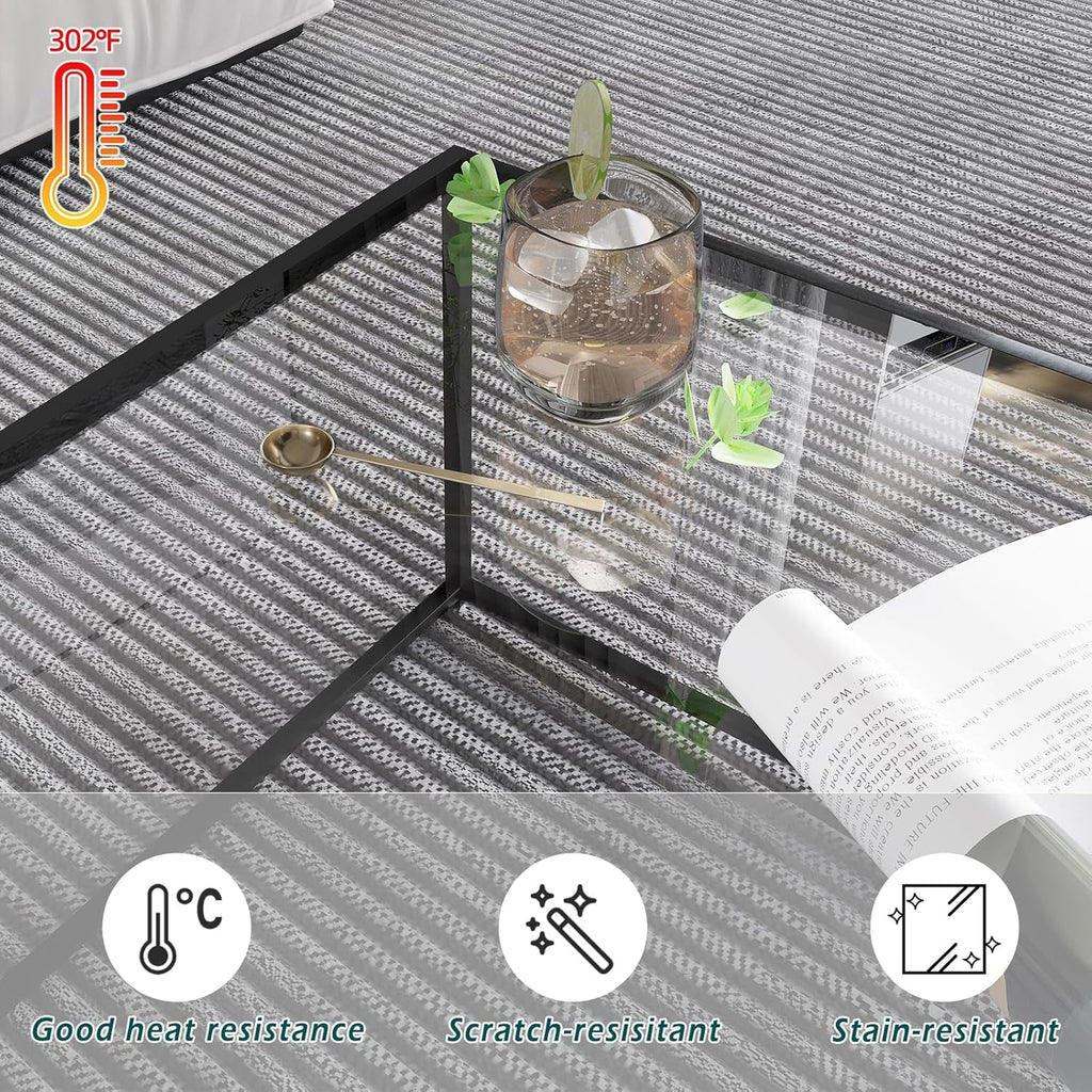 Tempered Glass Coffee Table Charcoal Black Metal Center