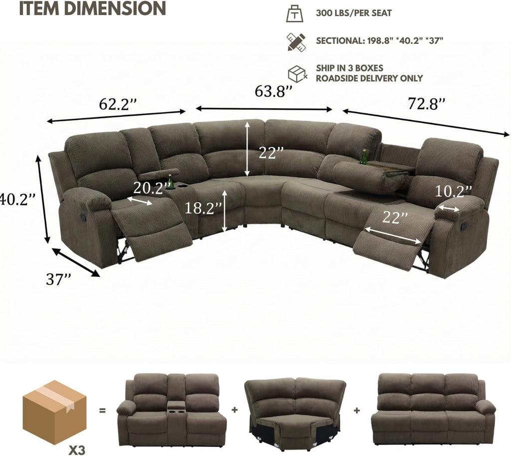 Comfortable Recliner Sectional Sofa Peanut Cup Holders-1