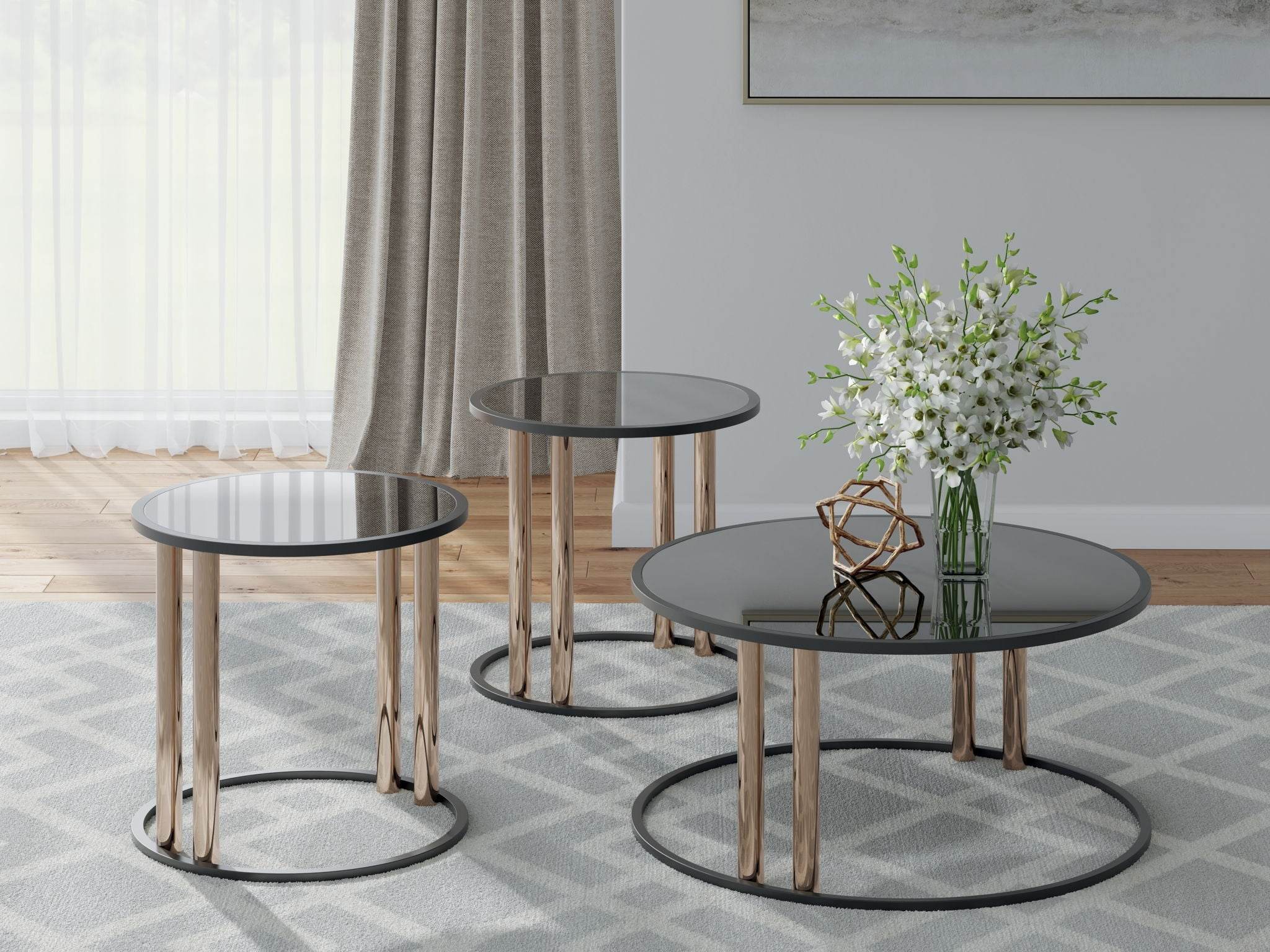 Hannerly - Occasional Table Set (Set of 3) - Black / Gold Finish-1