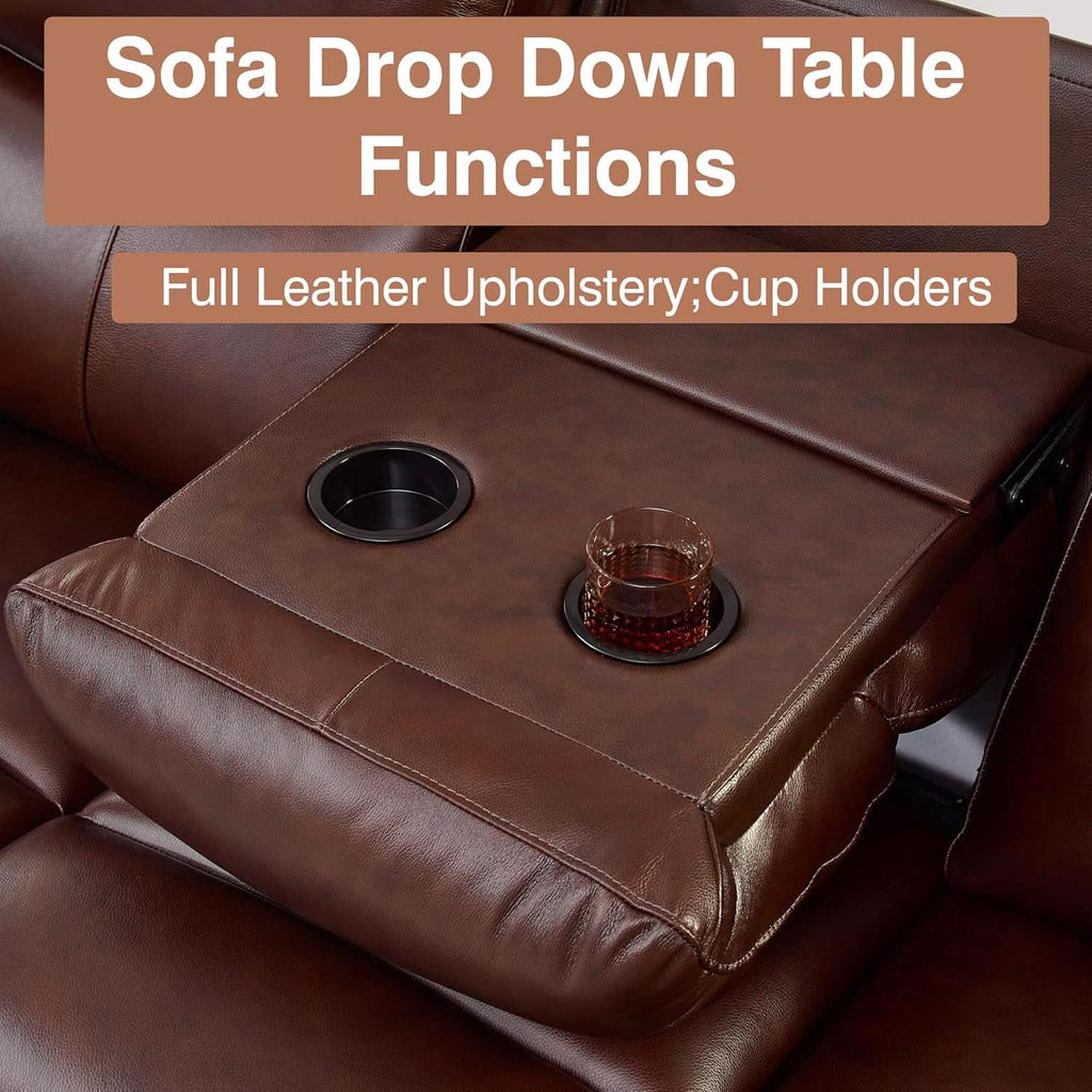 Brown Fullgrain Leather Powered Recliner Sofa Unit-3