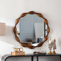 32.28' Solid Wood Round Mirror, Rustic Farmhouse Wavy Irregular Decorative Wall Mirror - Walnut, Large Circle Wood Frame Mirror for Living Room, Hallway, Entryway